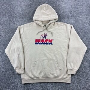 Mack Trucks Hoodie Mens Large Beige Cotton Blend Pullover Big Rig